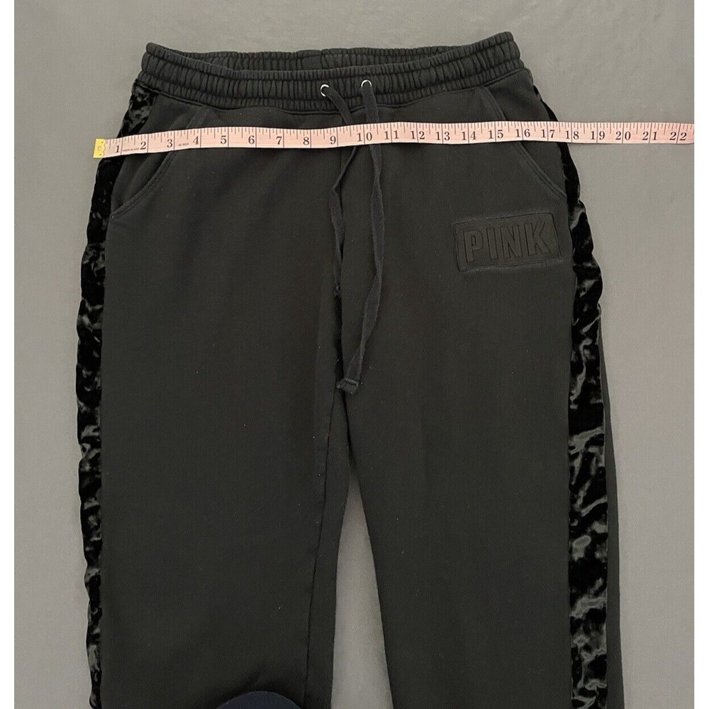 Victorias Secret Pink Sweatpants Womens Size Medium Black Jogger W/Velvet Stipe - Picture 10 of 12